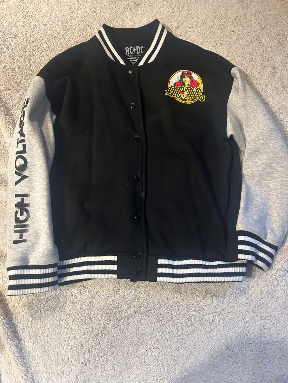 AC/DC Black & Gray Letterman Jacket with Yellow Patch